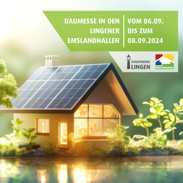 Haus mit PV-Anlagen auf dem Dach. Infos zur Baumesse 2024.